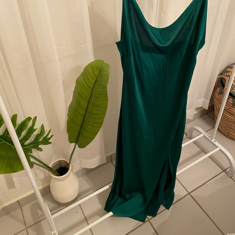 Emerald green cowl neck dress